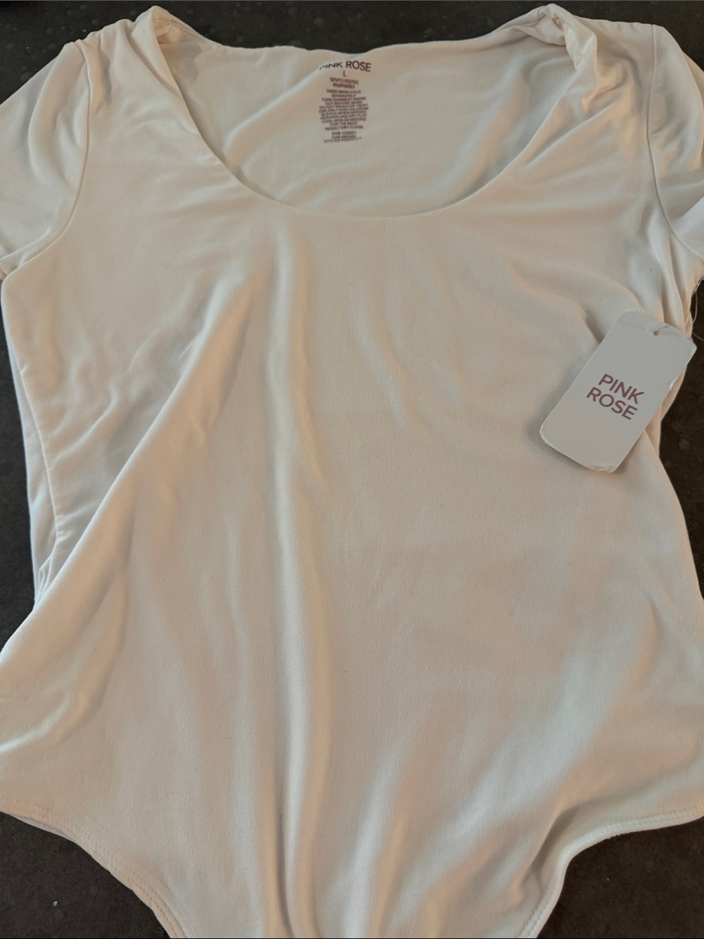 Pink Rose Women's White Scoop Neck Bodysuit